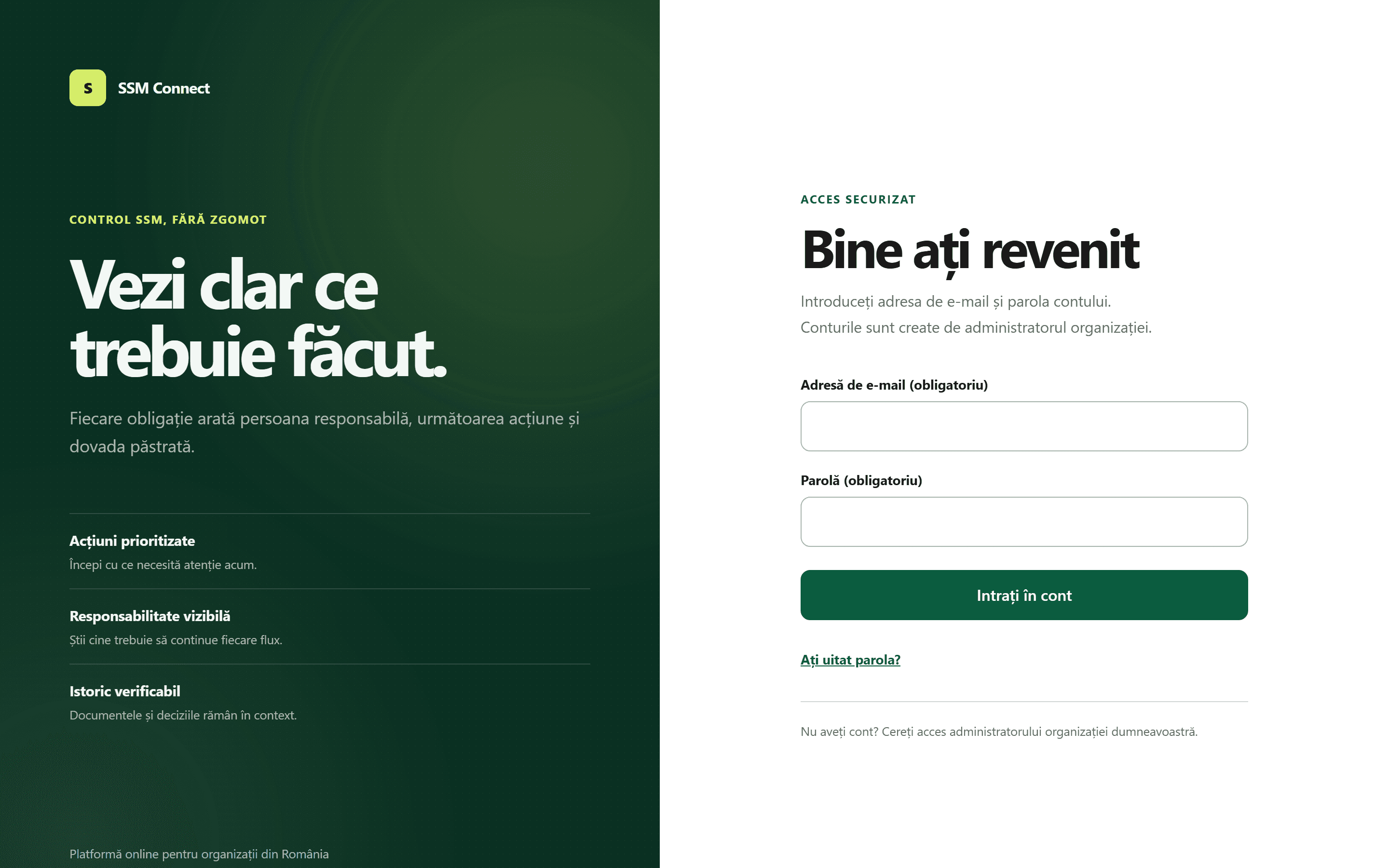 Ecranul de autentificare securizată din SSM Connect